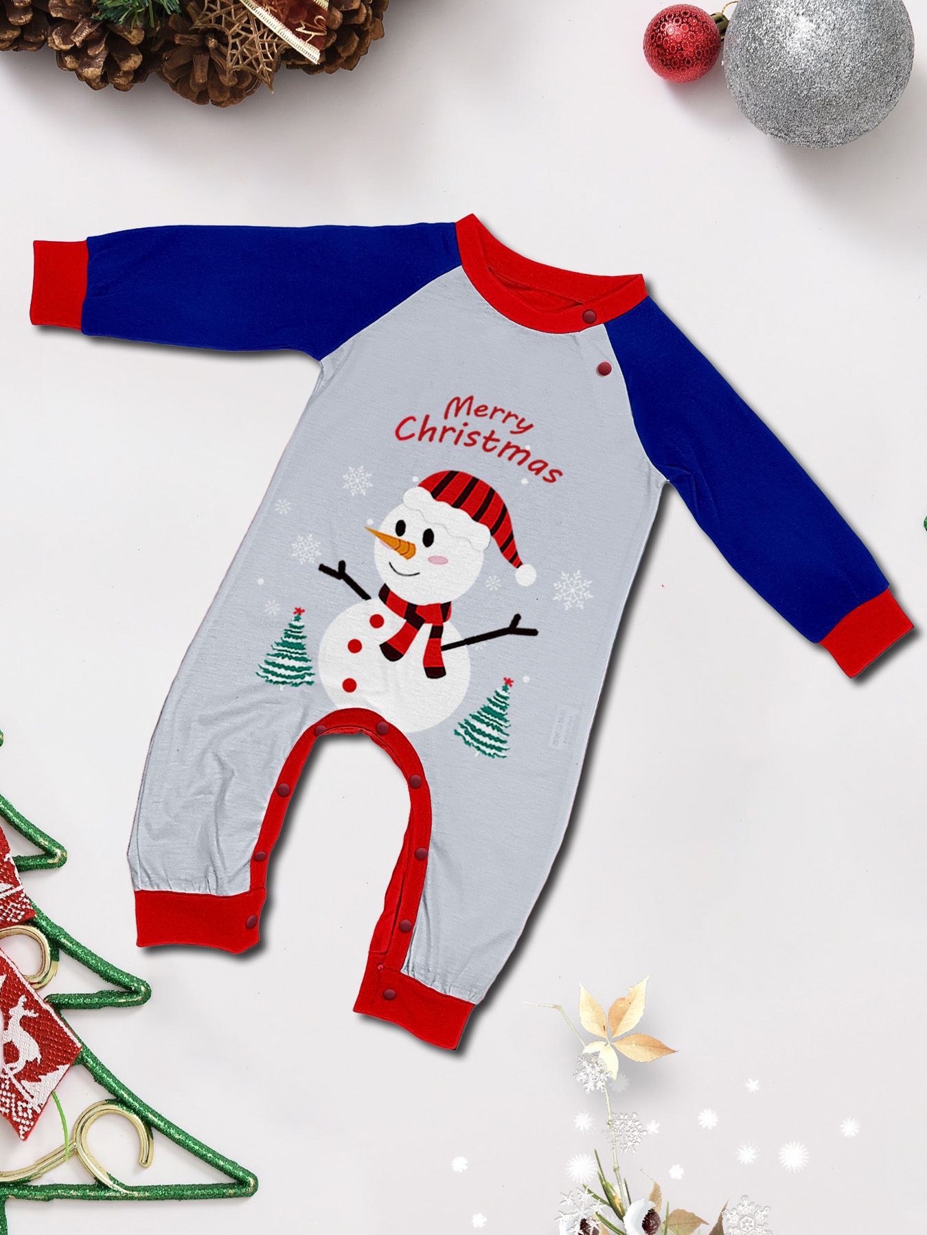 Navy‑Gray Raglan Snowman Family Matching Pajamas