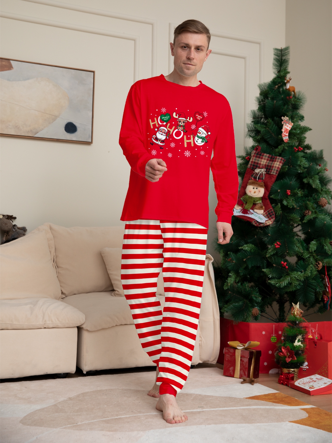 Red Top Red‑White Stripe Christmas Family Matching Pajamas