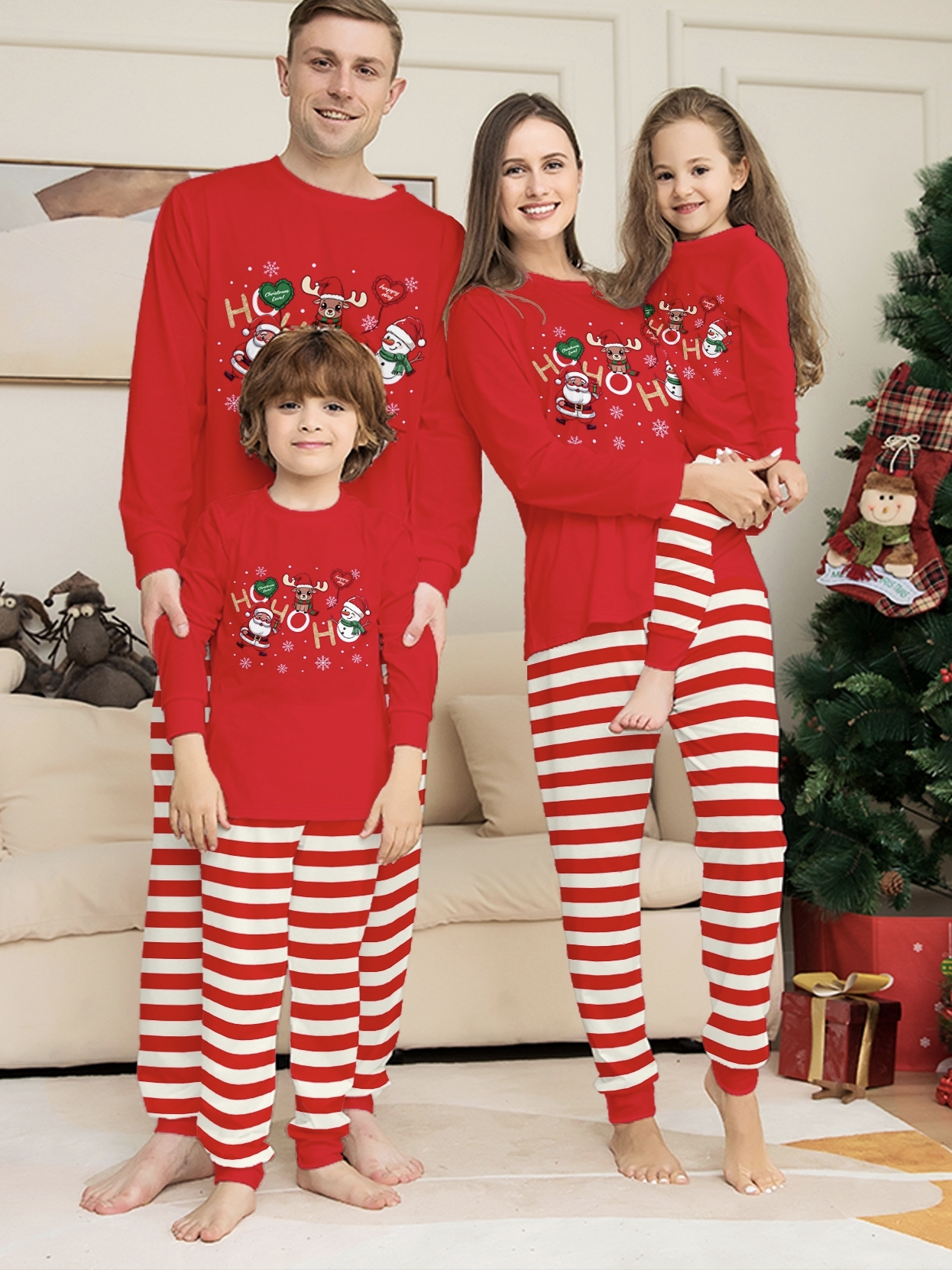 Red Top Red‑White Stripe Christmas Family Matching Pajamas