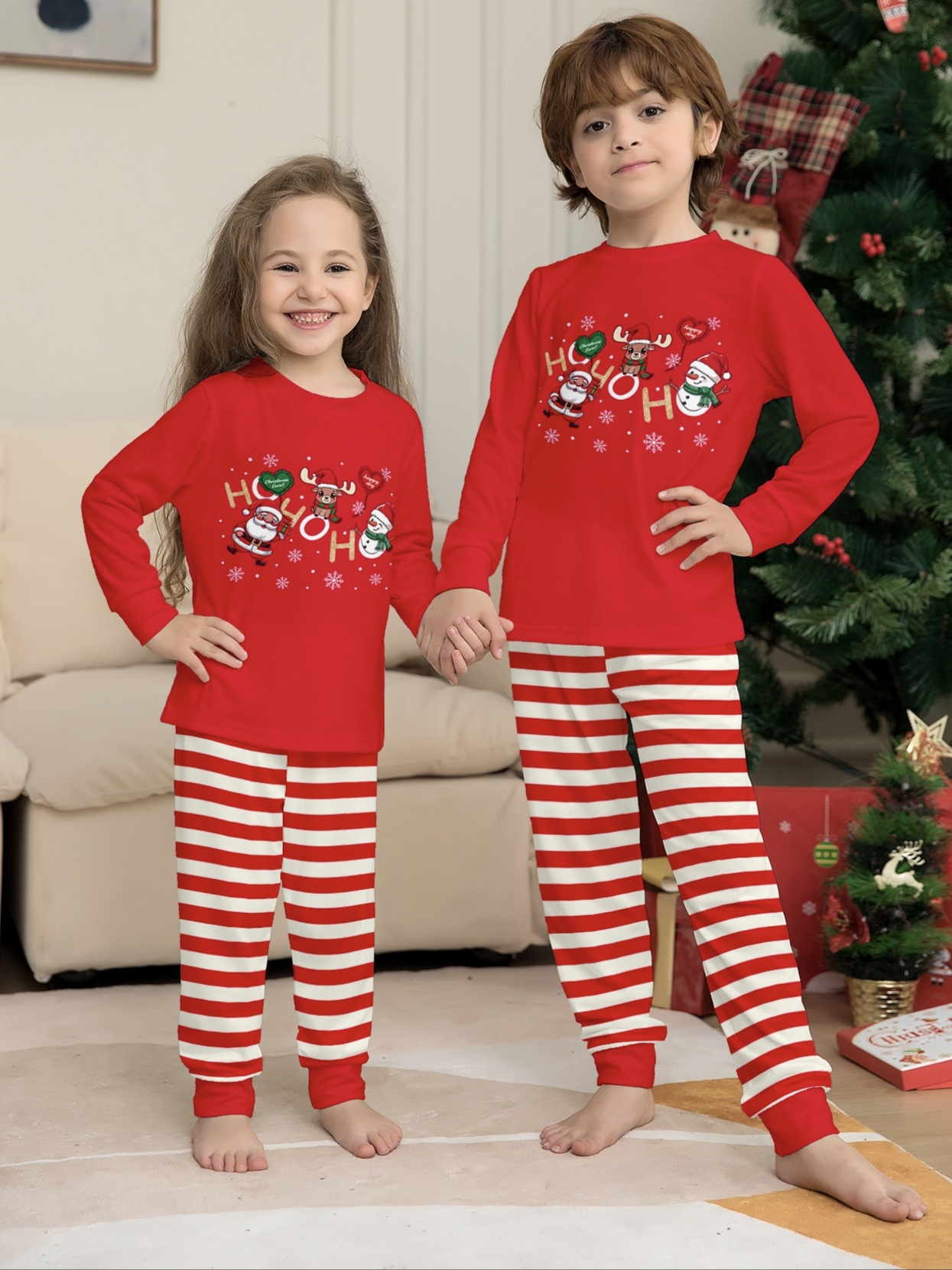 Red Top Red‑White Stripe Christmas Family Matching Pajamas