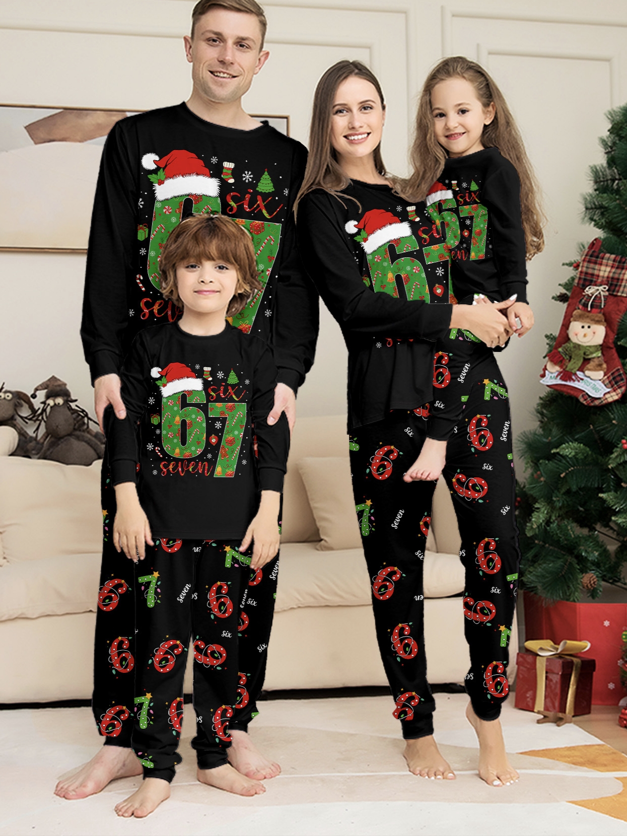 Black Christmas Number 67 Family Matching Pajamas