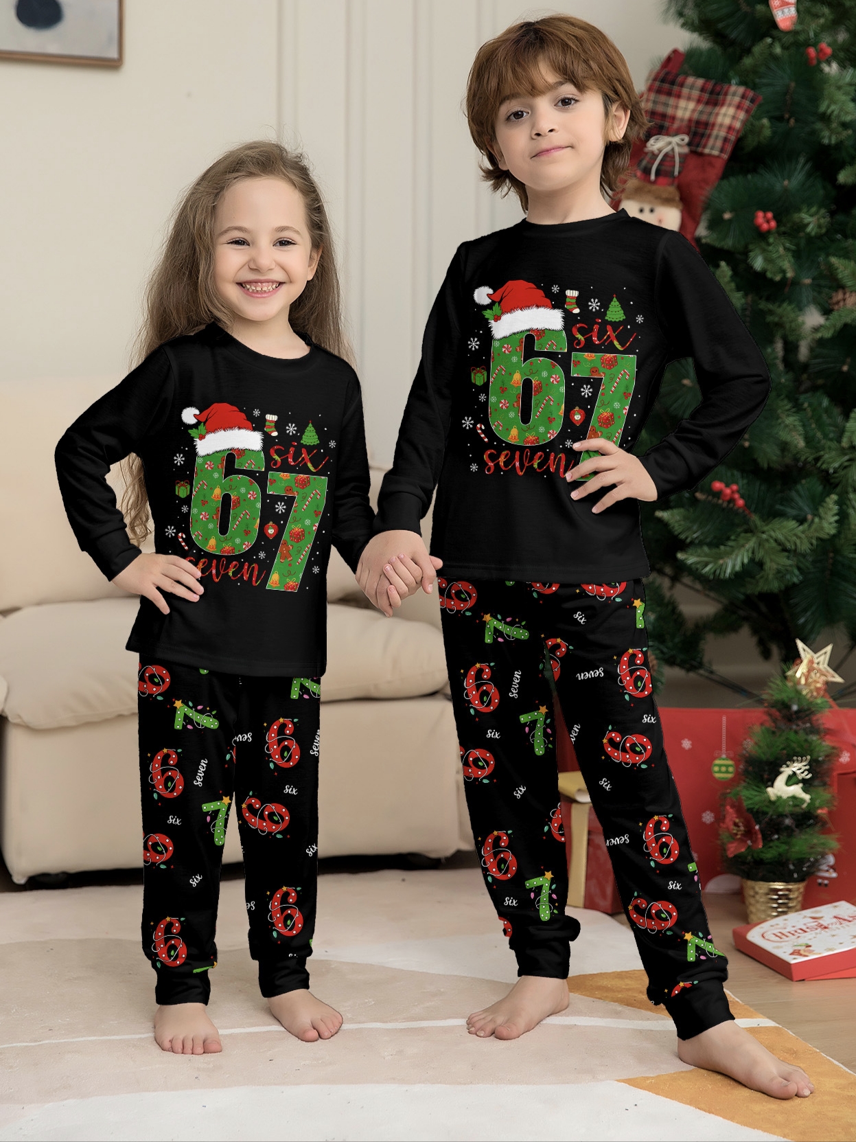 Black Christmas Number 67 Family Matching Pajamas