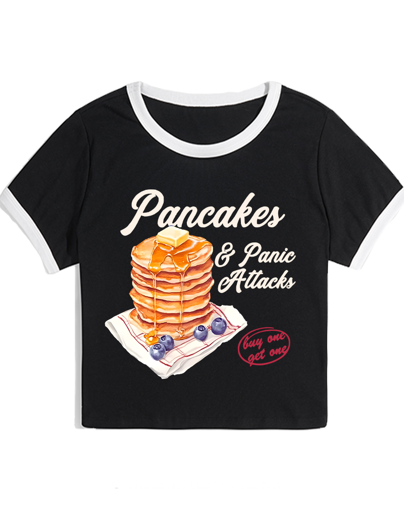 Pancakes & Panic Attacks 1960s Women's Ringer T-shirt image 1