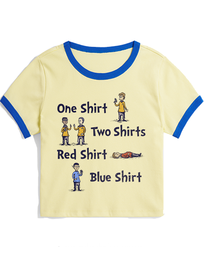 Red Shirt, Blue Shirt 1960s Women's Ringer T-shirt image 1