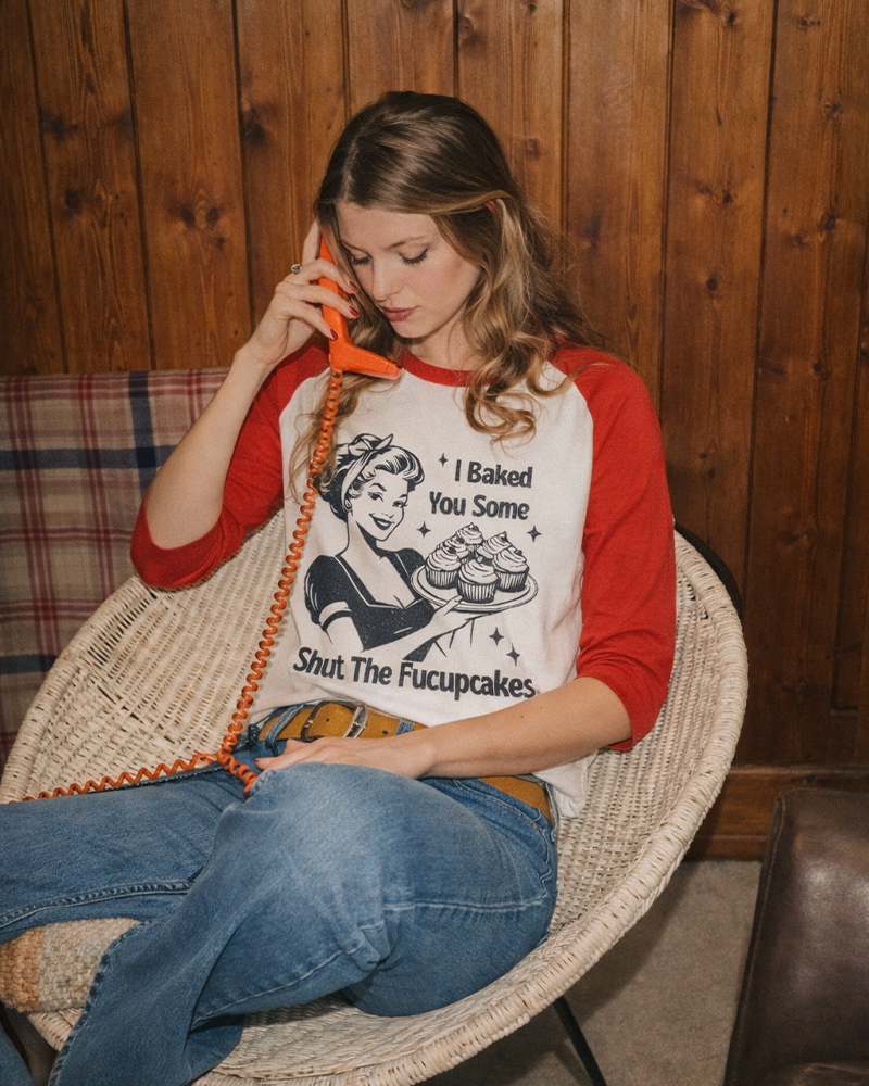 1950s Shut The Fucupcakes Long Sleeve Raglan T-Shirt image 1