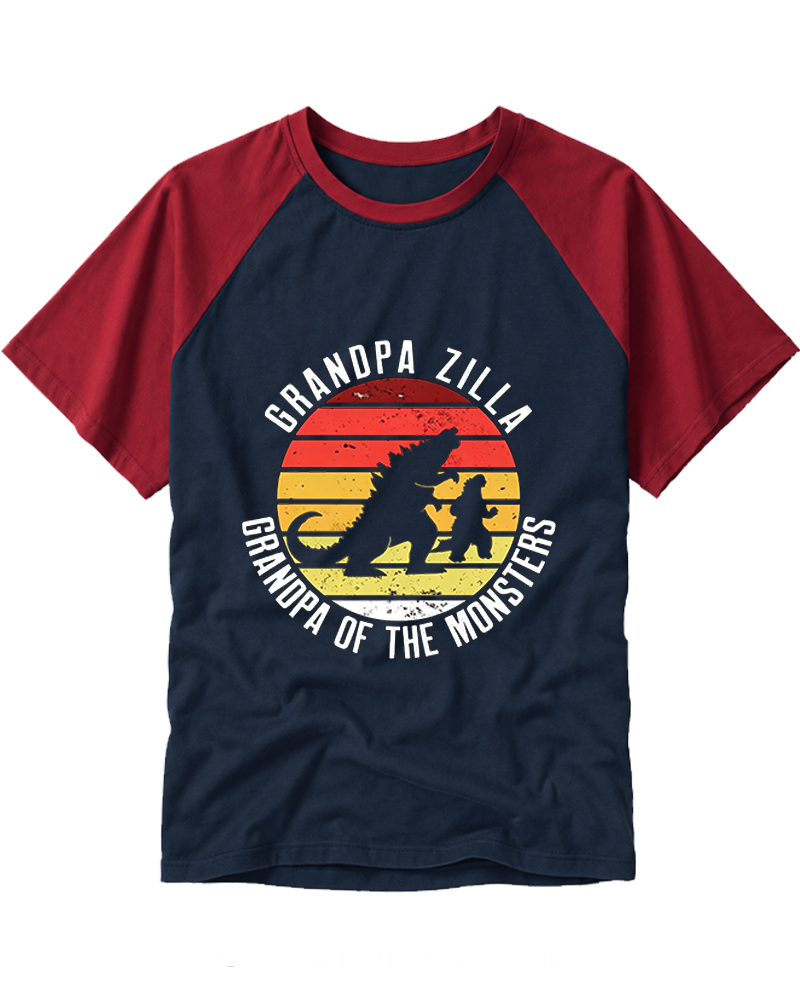 Grandpa Zilla Grandpa of the Monsters 1990s Raglan Baseball T-Shirt image 1