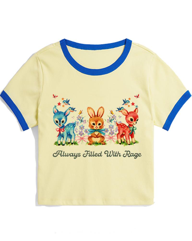 Stars and Flowers Animals 1950s Women's Ringer T-shirt image 1