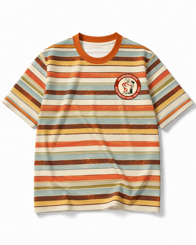 Electricity Will Kill You Kids 1950s Eco Oversized Striped Ringer T-Shirt image 1