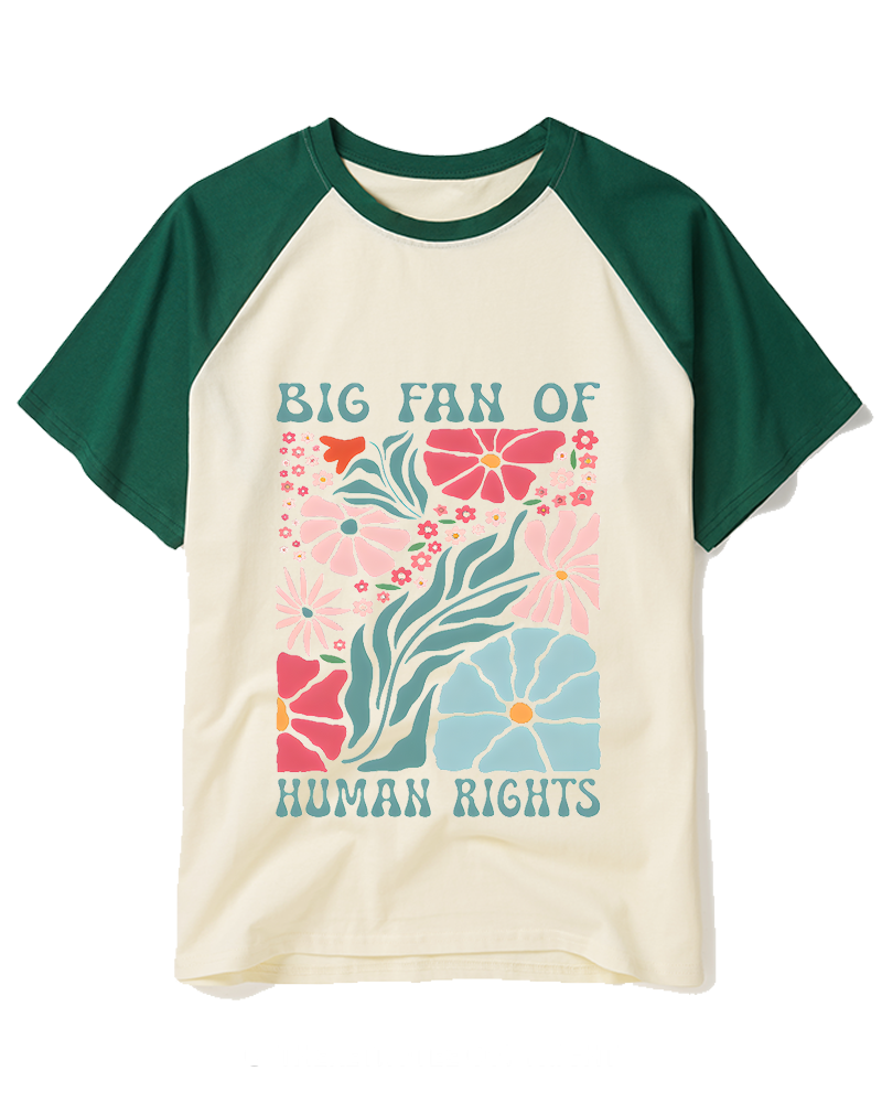 Big Fan Of Human Rights 1970s Raglan Baseball T-Shirt image 1