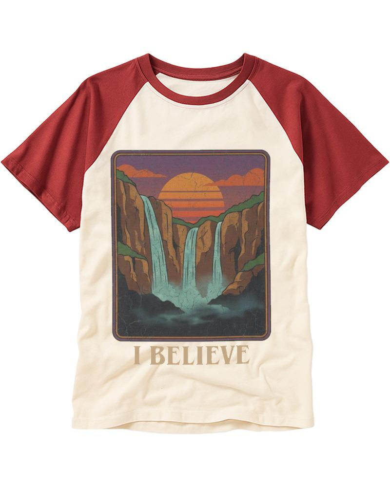 I Believe 1980s Raglan Baseball T-Shirt image 1