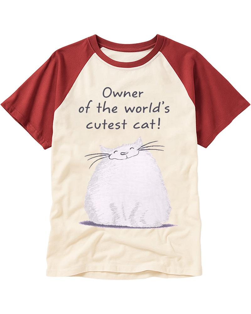 Cutest Cat Owner Worlds 1980s Raglan Baseball T-Shirt image 1