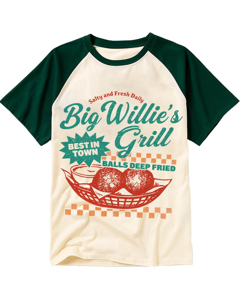 Big Willie's Grill 1980s Raglan Baseball T-Shirt image 1