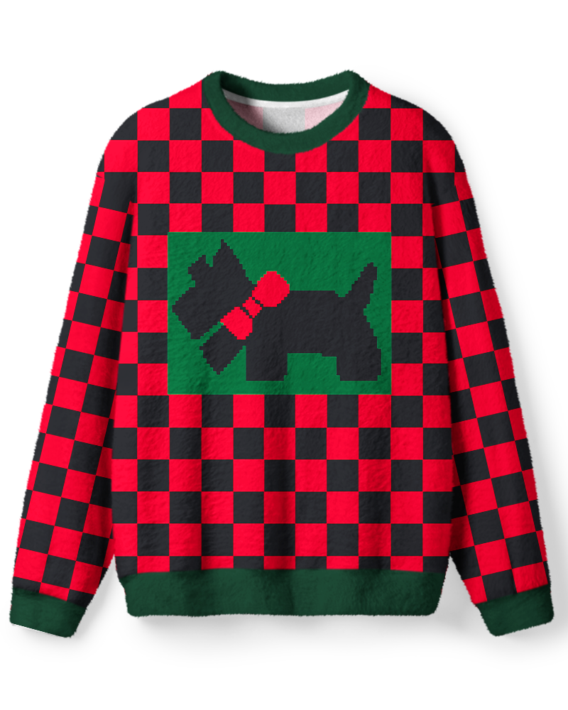 Vintage 1970s Aqua Scottie Buffalo Plaid Sweater image 1