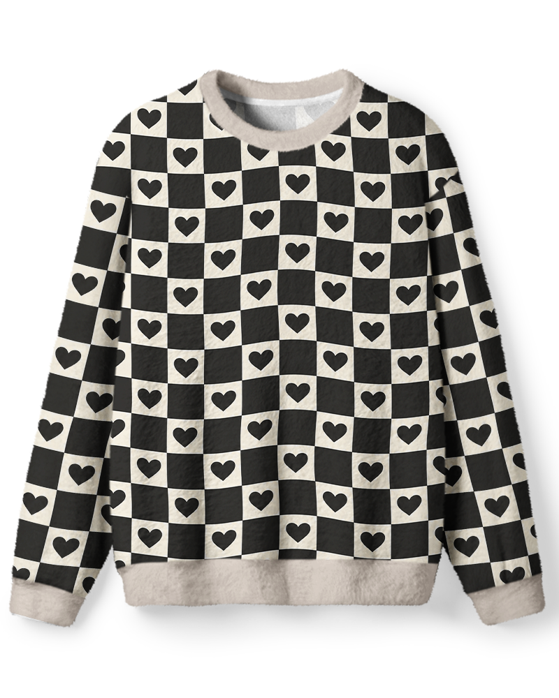 Vintage 1970s Black Heart Checkerboard Sweater image 1