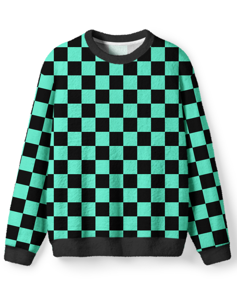 Vintage 1980s Teal Black Checkerboard Sweater image 1