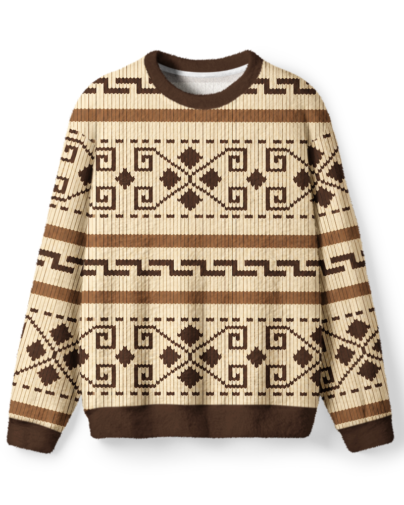 Vintage Screen-Inspired Brown & Cream Geometric Sweater image 1