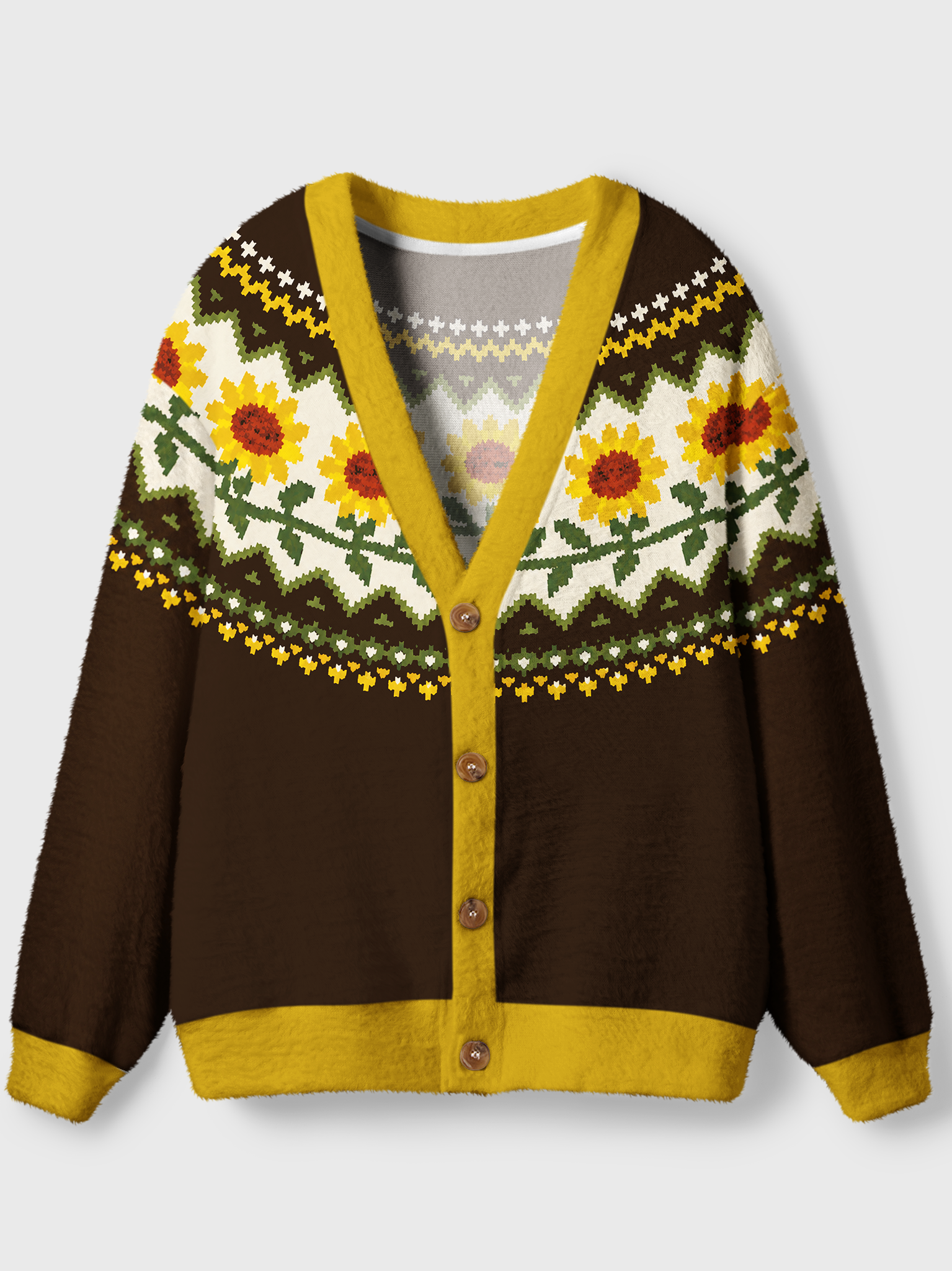 Vintage 1970s Golden Sunflower Unisex Cardigan Sweater image 1