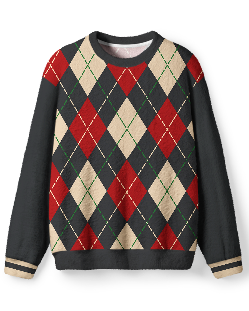 Vintage 1980s Classic Red Cream Argyle Sweater image 1