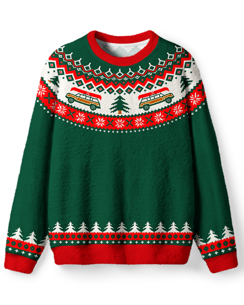 Vintage 1960s Christmas Tree Wagon Sweater image 1