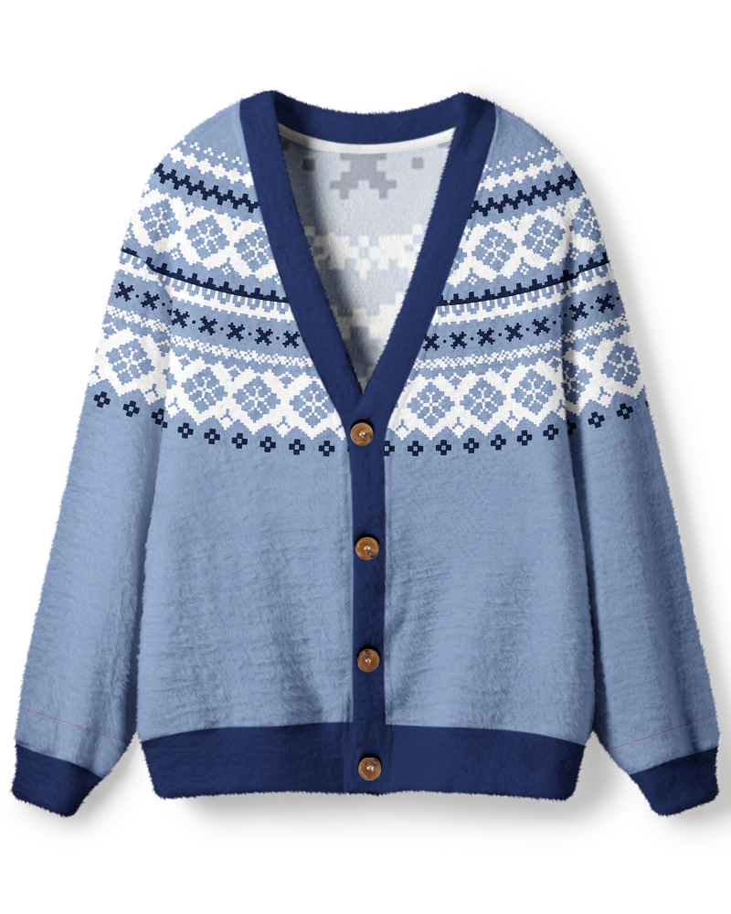 Vintage 1980s Powder Blue Nordic Snowflake Unisex Cardigan Sweater image 1