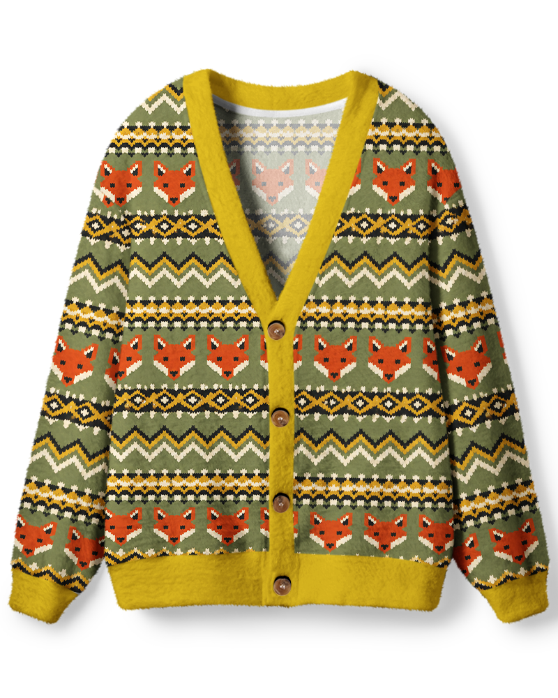 Vintage 1970s Olive Fox Trail Fair Isle Unisex Cardigan Sweater image 1