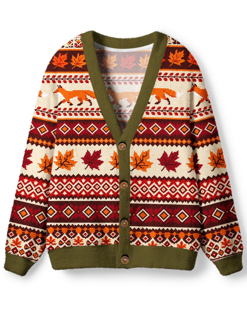 Vintage 1970s Rustic Fox Harvest Fair Isle Unisex Cardigan Sweater image 1