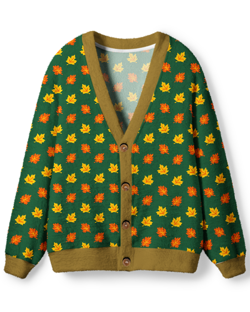 Vintage 1970s Forest Mini Leaf Unisex Cardigan Sweater image 1