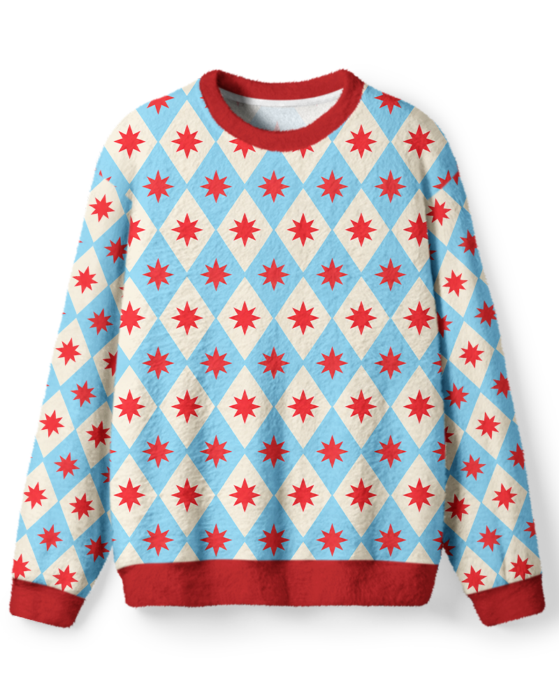 Vintage 1960s Sky Blue Starburst Argyle Sweater image 1