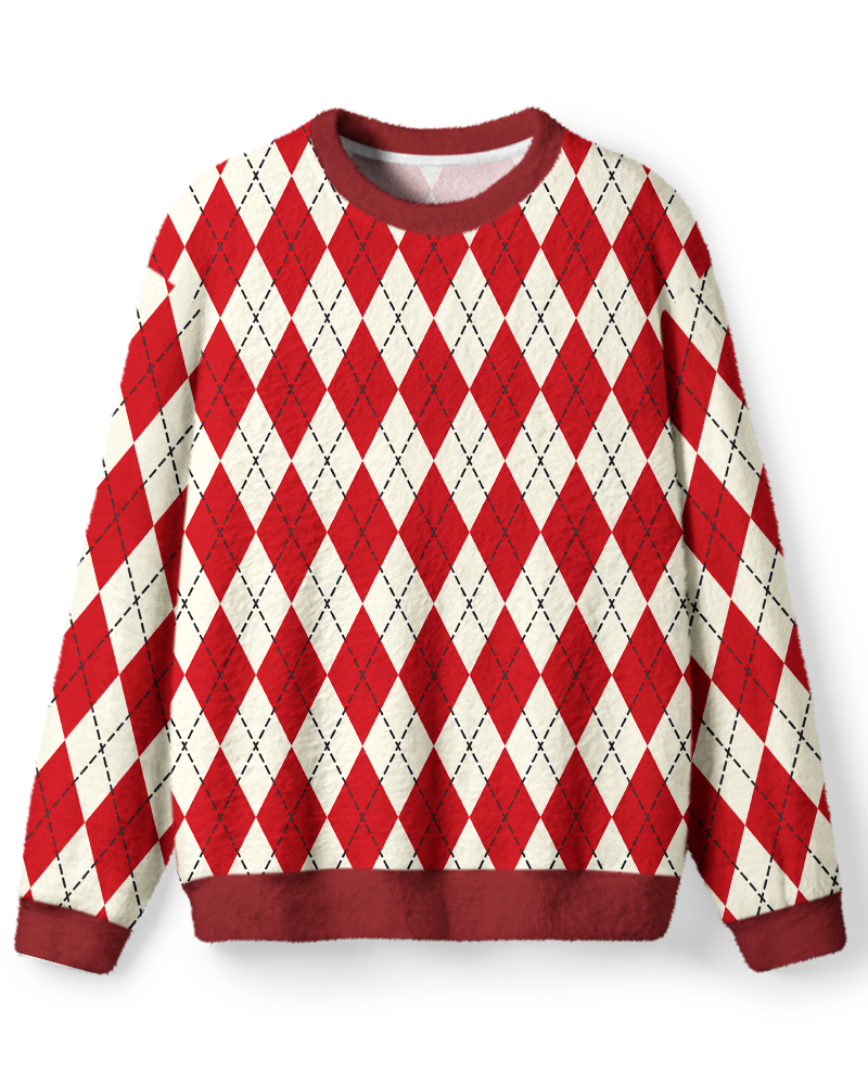 Vintage 1960s Red Cream Argyle Sweater image 1