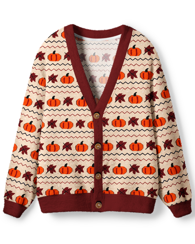 Vintage 1970s Harvest Pumpkin Fair Isle Unisex Cardigan Sweater image 1