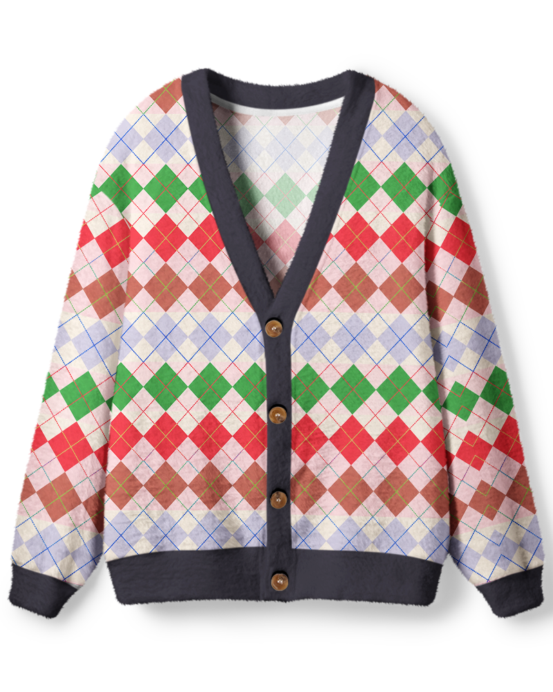 Vintage 1970s Pastel Argyle Plaid Unisex Cardigan Sweater image 1