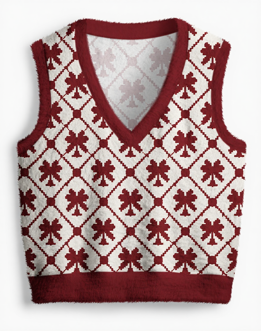 Vintage 1970s Crimson Clover Lattice V-Neck Sweater Vest image 1