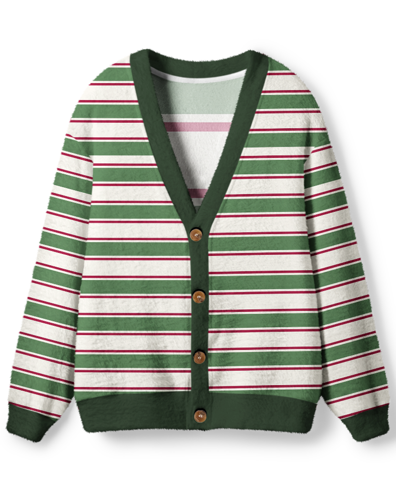 Vintage 1970s Mint Berry Stripe Unisex Cardigan Sweater image 1