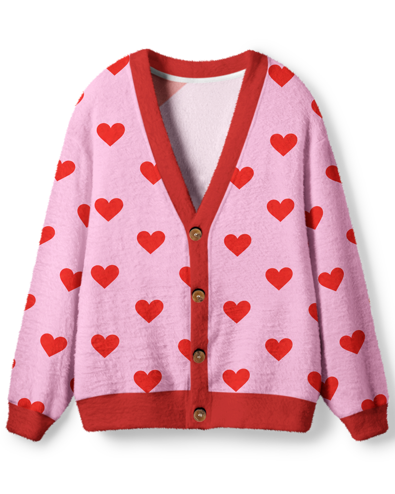 Vintage 1960s Bubblegum Heart Unisex Cardigan Sweater image 1