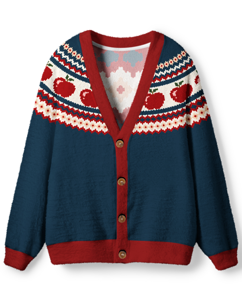 Vintage 1970s Apple Orchard Fair Isle Unisex Cardigan Sweater image 1