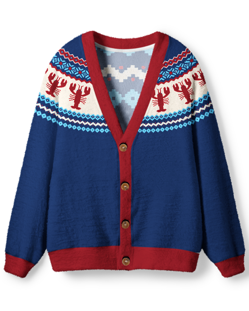 Vintage 1980s Coastal Lobster Fair Isle Unisex Cardigan Sweater image 1