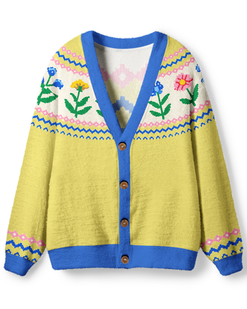 Vintage 1980s Lemon Meadow Bloom Unisex Cardigan Sweater image 1