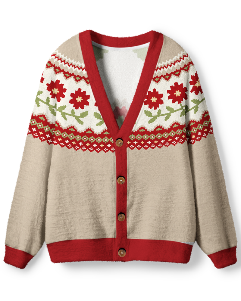 Vintage 1970s Scarlet Folk Flower Unisex Cardigan Sweater image 1