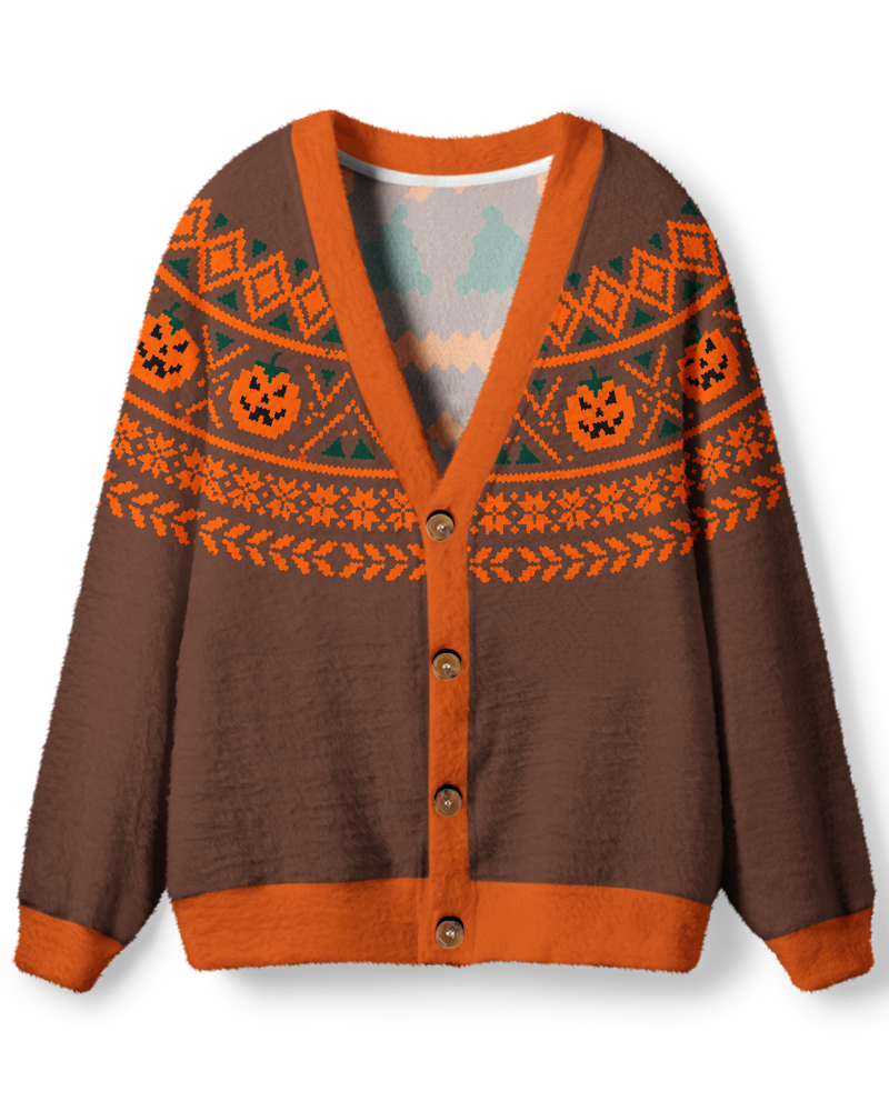 Vintage 1980s Pumpkin Harvest Unisex Cardigan Sweater image 1