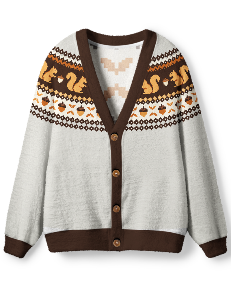 Vintage 1970s Ivory Woodland Squirrel Unisex Cardigan Sweater image 1