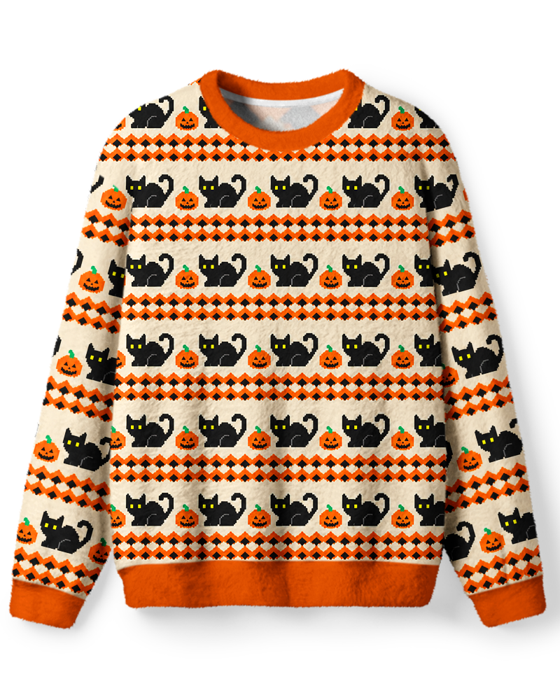 Vintage 1980s Halloween Black Cat Pumpkin Sweater image 1