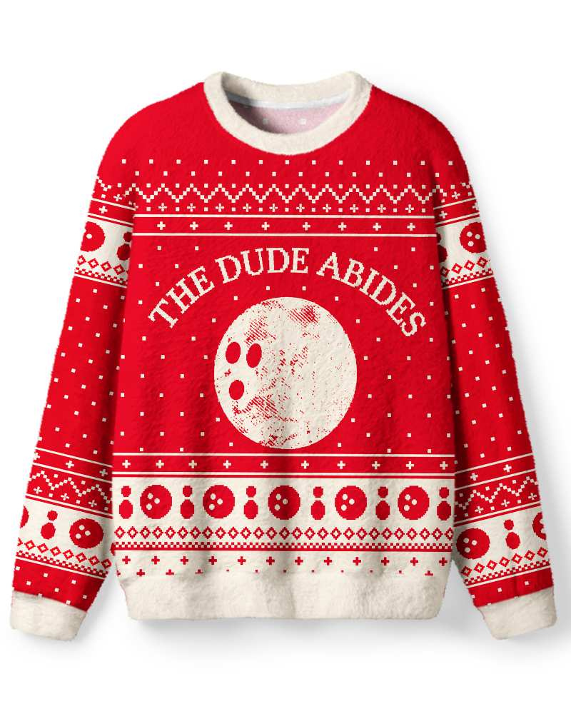 Vintage 1990s Red Christmas Bowling Dude Screen-Inspired Sweater image 1