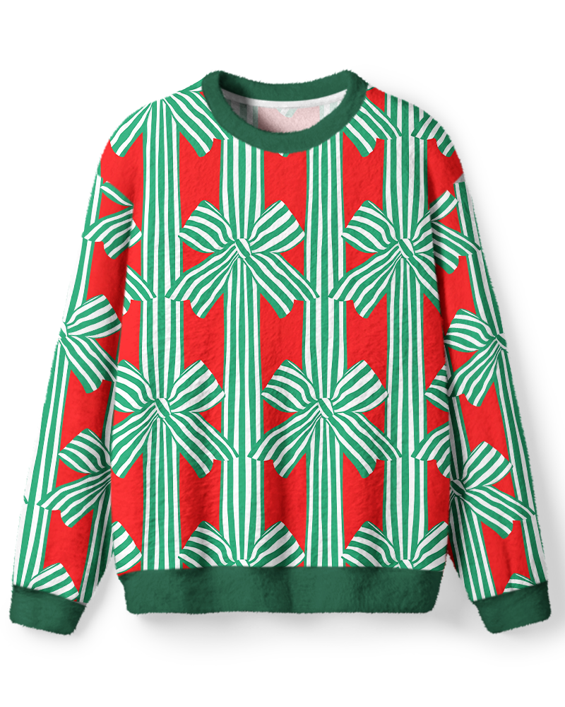 Vintage 1960s Holly Christmas Stripe Gift Bow Sweater image 1