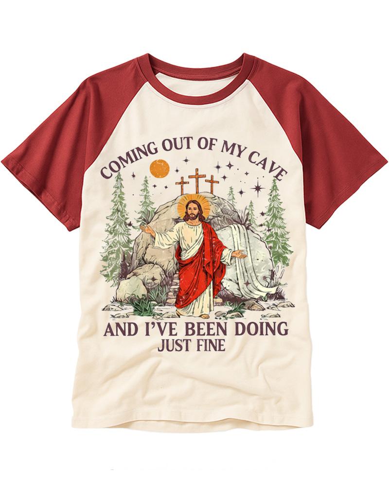 Coming Out Of My Cave And I've Been Doing Just Fine 2000s Raglan Baseball T-Shirt image 1