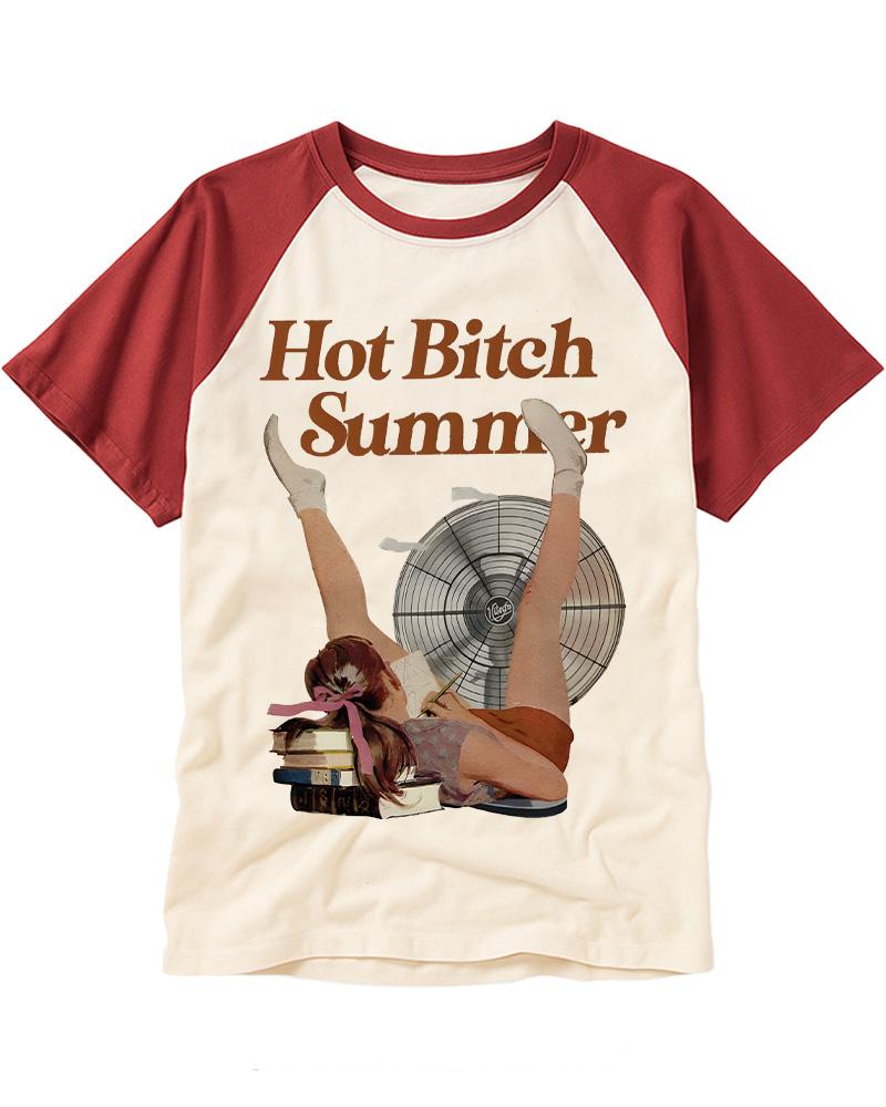 Hot Bitch Summer Vintage Graphic Raglan Baseball T-Shirt image 1