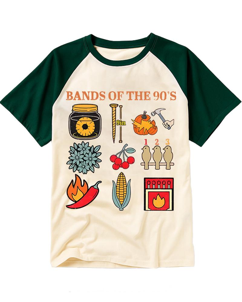 Popular Music Bands of The 1990s Raglan Baseball T-Shirt image 1