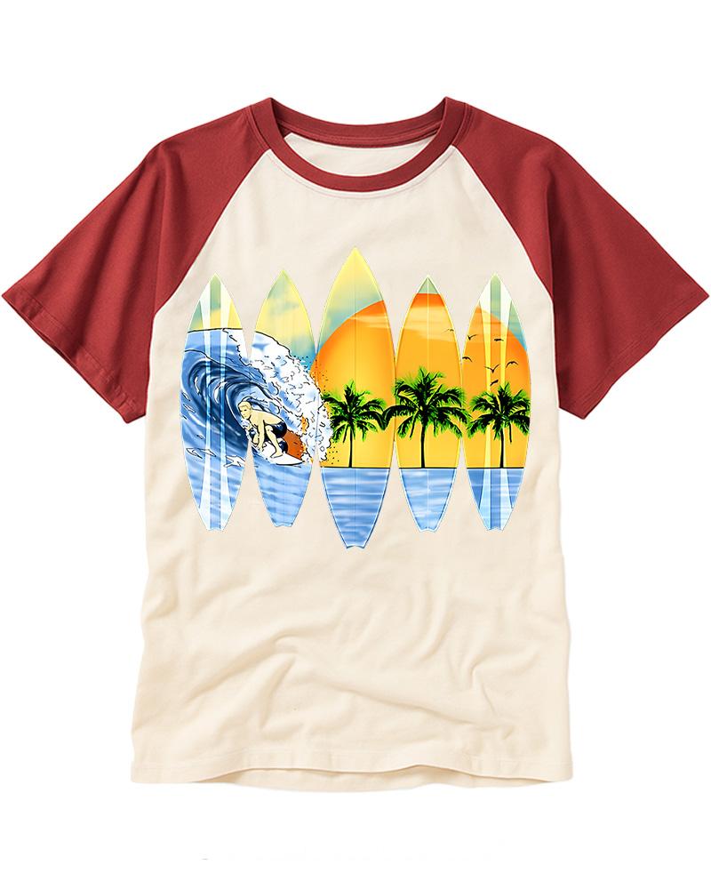 Surfer And Surfboards 1960s Raglan Baseball T-Shirt image 1