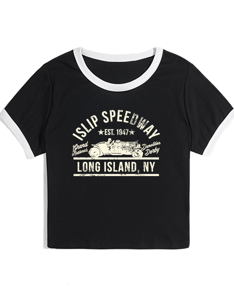 Islip Speedway 1960s Women's Ringer T-shirt image 1