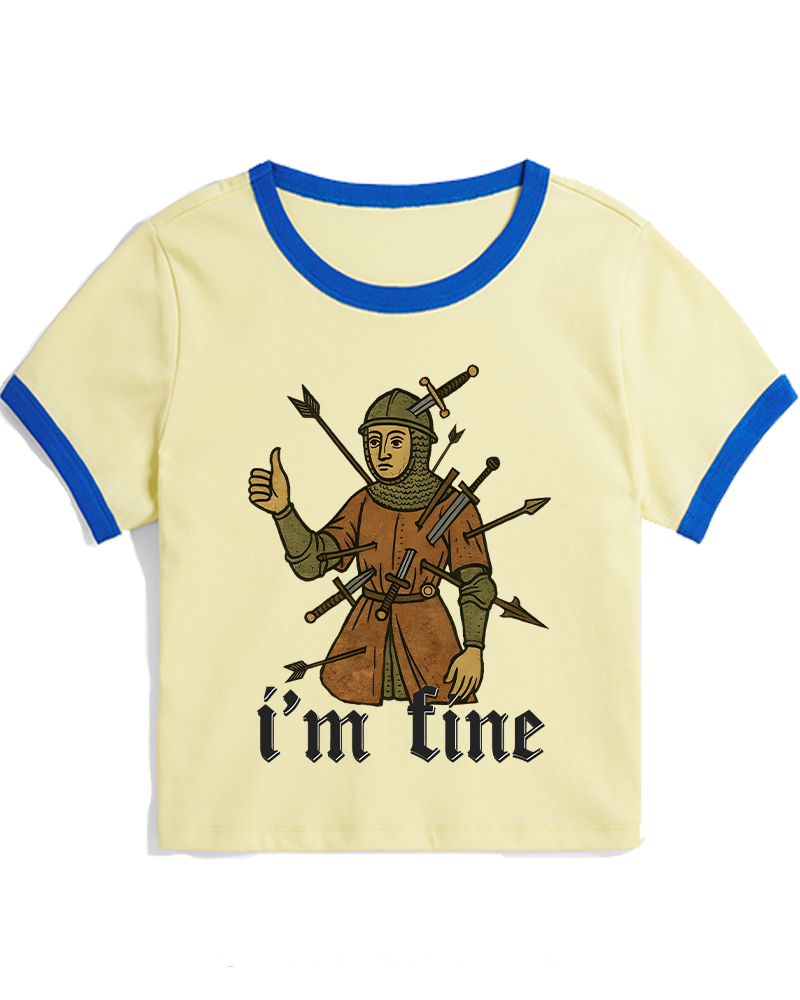 Medieval Knight I’m Fine 1970s Women's Ringer T-shirt image 2