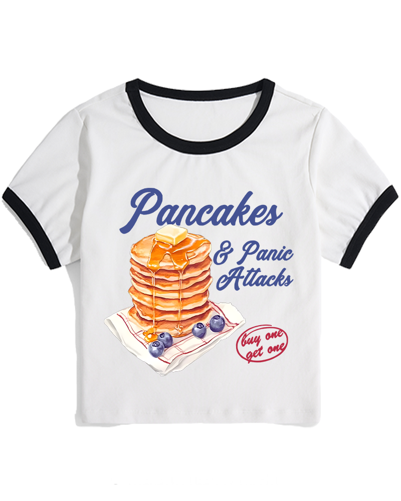 Pancakes & Panic Attacks 1960s Women's Ringer T-shirt image 2
